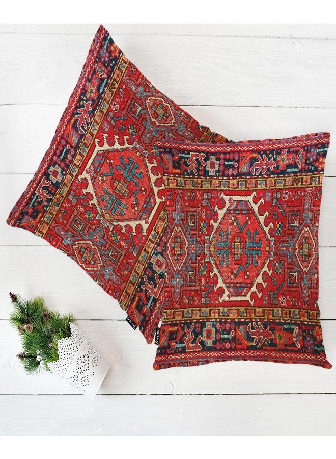 Swono Pillow Covers 18X18 Inch Set of 2 Turkish Carpet, Throw Pillow Cases Boho Tribal Geometric Paisley Floral Pillowcase Cushion Cover Decorative for Outdoor Home Sofa Bedroom Livingroom, Red - Image 5