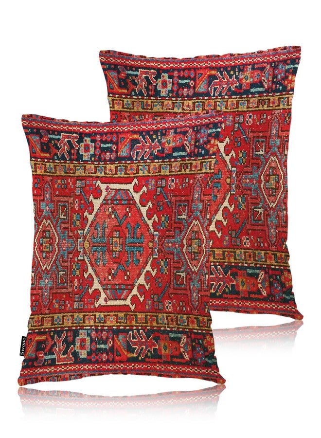 Swono Pillow Covers 18X18 Inch Set of 2 Turkish Carpet, Throw Pillow Cases Boho Tribal Geometric Paisley Floral Pillowcase Cushion Cover Decorative for Outdoor Home Sofa Bedroom Livingroom, Red - Image 1