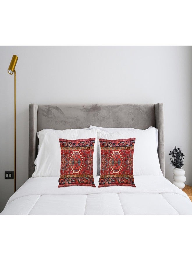 Swono Pillow Covers 18X18 Inch Set of 2 Turkish Carpet, Throw Pillow Cases Boho Tribal Geometric Paisley Floral Pillowcase Cushion Cover Decorative for Outdoor Home Sofa Bedroom Livingroom, Red - Image 3