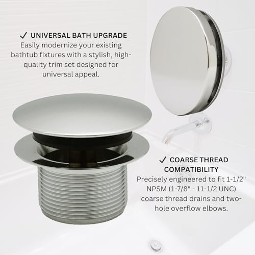 Westbrass D398RK-05 1-1/2" NPSM Coarse Thread Mushroom Tip-Toe Bathtub Drain Stopper with Illusionary Overflow Faceplate, Polished Nickel - Image 5