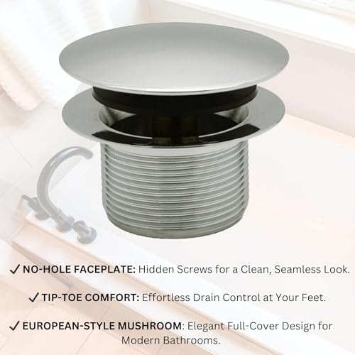 Westbrass D398RK-05 1-1/2" NPSM Coarse Thread Mushroom Tip-Toe Bathtub Drain Stopper with Illusionary Overflow Faceplate, Polished Nickel - Image 3