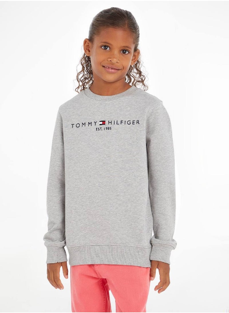 TOMMY HILFIGER Kids' Essential Logo Sweatshirt, Grey  - Image 2