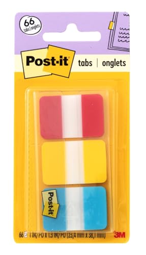 Post It Post-it Tabs, 1 in, Solid, Red, Yellow, Blue, 22 Tabs/Color, 66 Tabs/On-The-Go Dispenser (686-RYB) - Image 1
