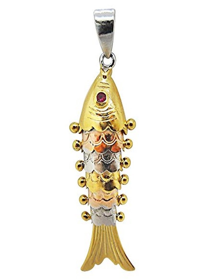 ELOISH Two Tone Gold Plated 925 Sterling Silver Fish Pendant for Men and Women for Girls and Boys. - Image 1