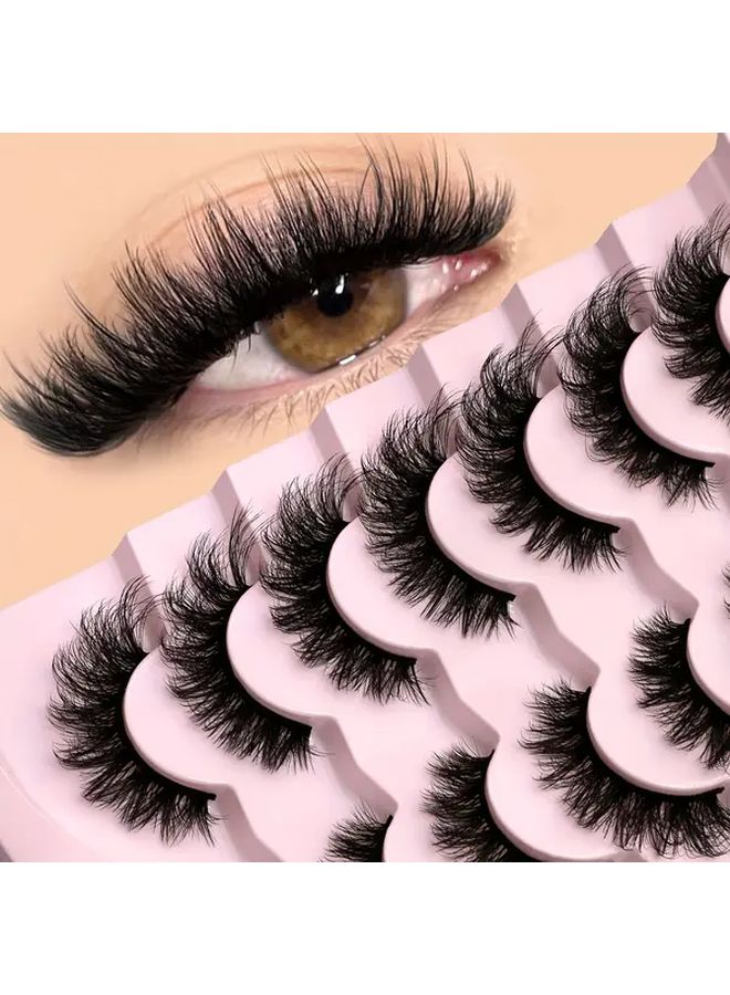 GROINNEYA 7 Pairs Fluffy Faux Mink Lashes Wispy Cat Eye Long Volume Eyelash Strips - Image 1