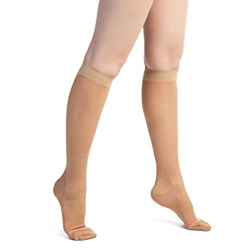 EvoNation Women’s Knee-High Graduated Compression Socks, 20-30 mmHg – Firm Pressure Sheer Socks, Support Stockings Hose, Nude, Medium - Image 3