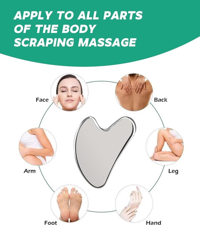TechPro Massage Tool For Scraping Facial And Body Skin Massage Metal Gua Sha Facial Tools, Guasha Tool, 100% 304 Stainless Steel, Premium Guasha Set for Face, Body and Face Gua Sha Stone for Tighten Skin - Image 5