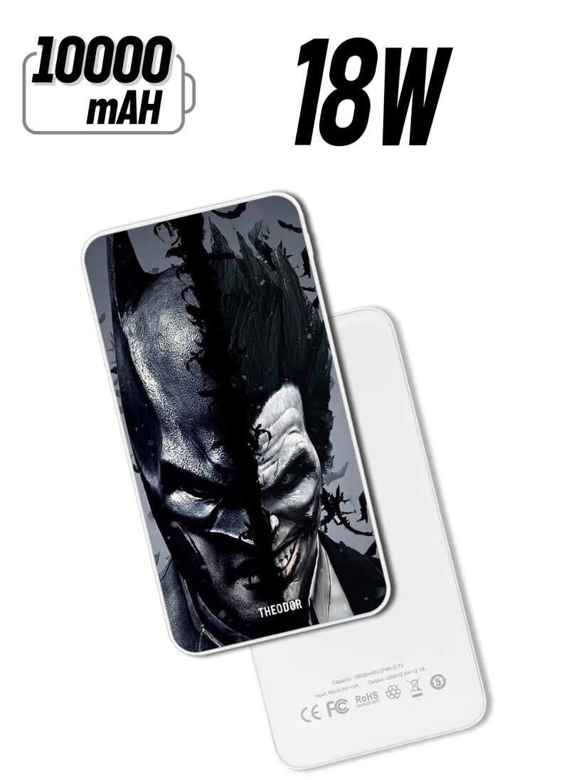 Theodor - 10,000 mAh Super Fast Charging Ultra Compact Power Bank with Quick Charge & Power Delivery, Portable Charger For iPhone and Android Batman & Joke_r - Image 1