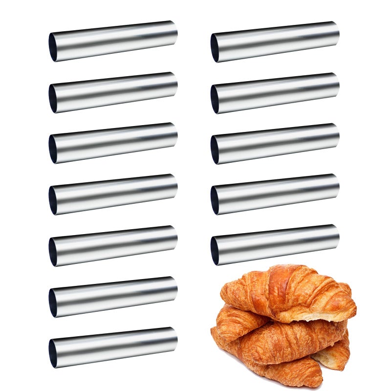 FantasyDay Non-stick Cream Horn Molds Stainless Steel, FantasyDay 4.92 inch Large Size Cannoli Tubes Kit Pack of 12 Baking Cones Pastry Roll Horn Croissant Mold - Christmas Anniversary Free Standing Cone Shape - Image 1