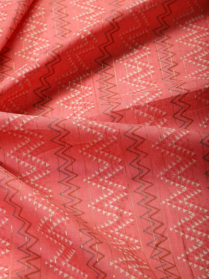 AKS Peach Zig-Zag Patterned Fabric with Gold Accents