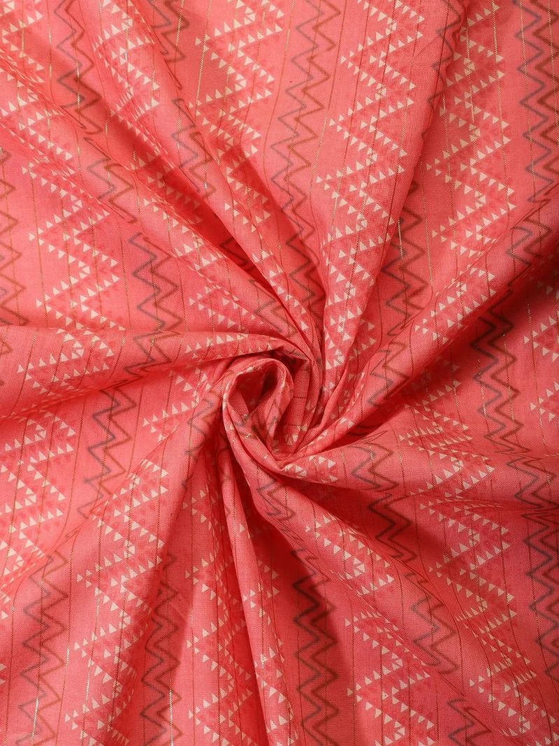 AKS Peach Zig-Zag Patterned Fabric with Gold Accents