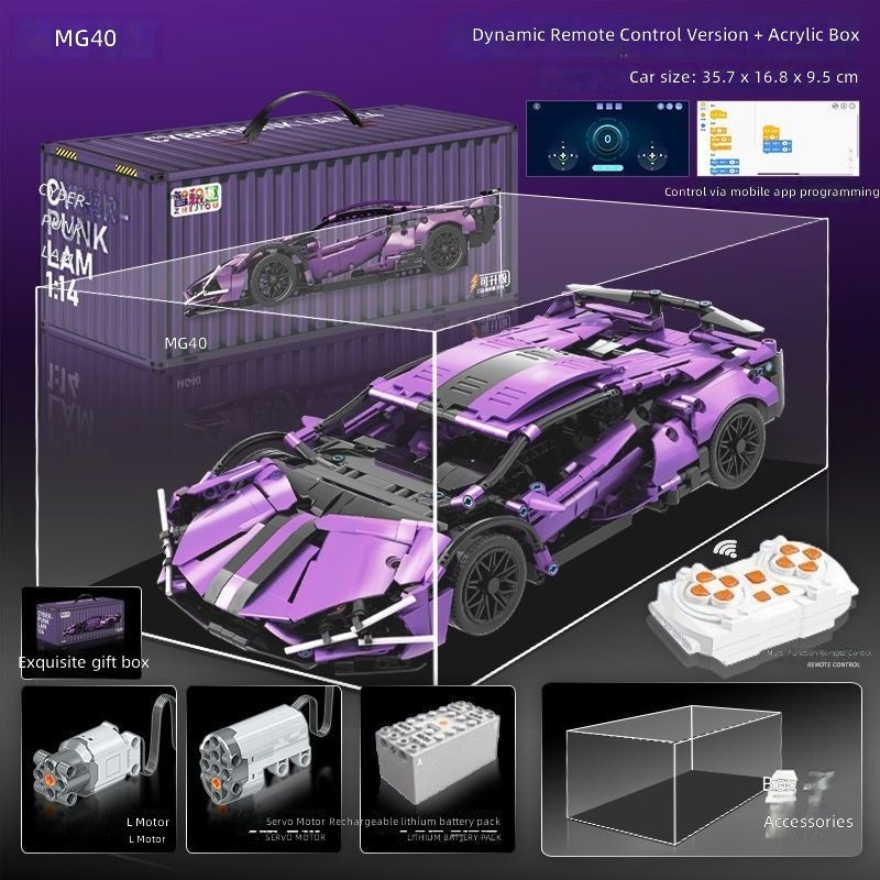 Lamborghini Electroplated Purple Sports Car 1:14 Remote Control Assembly Building Block Toy - Birthday Gift for Boys - Image 1