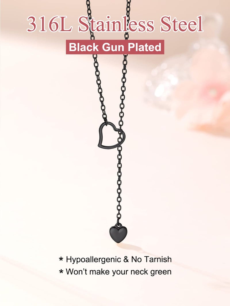 FOCALOOK Black Long Necklaces for Women Trendy Drop Heart Pendant Lariat Long Chain Elegant Y-Necklaces - Image 5