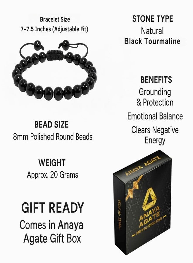 ANAYA AGATE Black Tourmaline Bracelet - Energy Protection Crystal Handmade Adjustable Bead Bracelet Perfect for Men, Women’s Christmas Gift - Gemstone Healing Stretch Pulsera Para Hombre Mujer Stocking Stuffer - Image 2