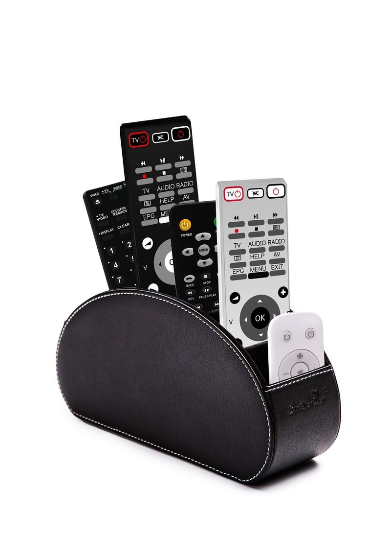 KASTWAVE Tv Remote Control Holder, Bedside Table Desktop Organizer Box Organizer Box with 5 Compartment PU Leather Multi-functional Office Organization and Storage Caddy Store Pen Brush Holder - Image 1