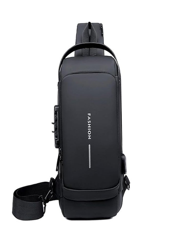 HMV MALL Multifunction Anti-theft Shoulder Bag Crossbody Bag Travel Sling Bag with USB Port and Code Lock Messenger Backpack Chest Bag for Male Female (Black) - Image 1