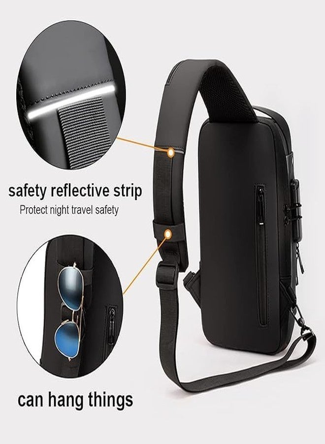 HMV MALL Multifunction Anti-theft Shoulder Bag Crossbody Bag Travel Sling Bag with USB Port and Code Lock Messenger Backpack Chest Bag for Male Female (Black) - Image 4