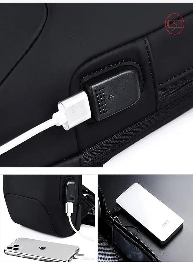 HMV MALL Multifunction Anti-theft Shoulder Bag Crossbody Bag Travel Sling Bag with USB Port and Code Lock Messenger Backpack Chest Bag for Male Female (Black) - Image 3