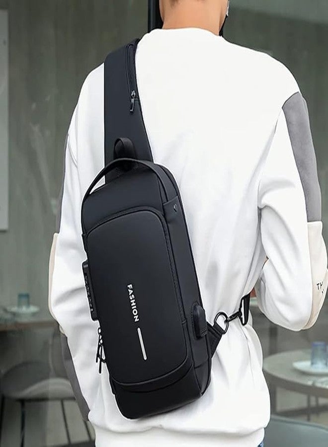 HMV MALL Multifunction Anti-theft Shoulder Bag Crossbody Bag Travel Sling Bag with USB Port and Code Lock Messenger Backpack Chest Bag for Male Female (Black) - Image 2