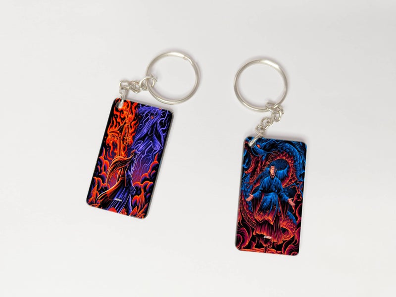 OUTFITQUE OUTFITQUE Premium (Pack of 2) Anime-369 Printed Long Keychain For Bike, Scooty, Car, MDF Keyholder - Image 1