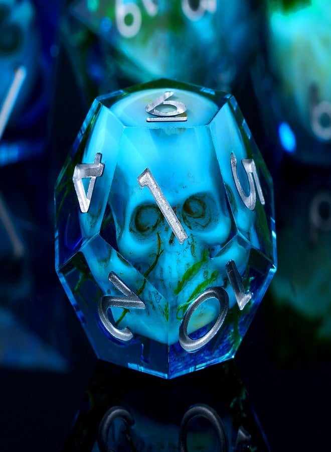 Froggod Blue Moss & Skull DND Dice Set with Gift Box for DND RPG, 7Pcs - Image 5