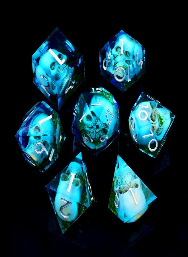 Froggod Blue Moss & Skull DND Dice Set with Gift Box for DND RPG, 7Pcs - Image 3