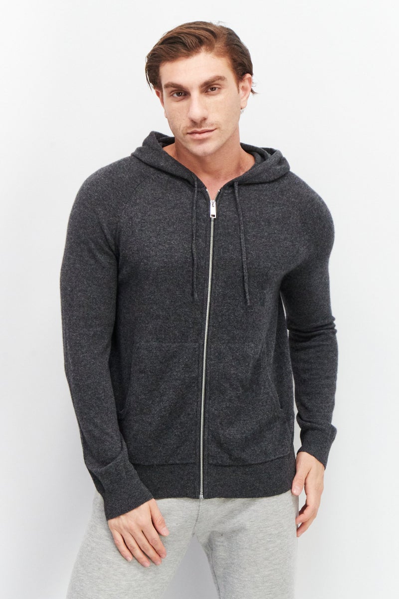Celio Men Hood With Drawstring Long Sleeve Heather Cardigans, Dark Grey - Image 1