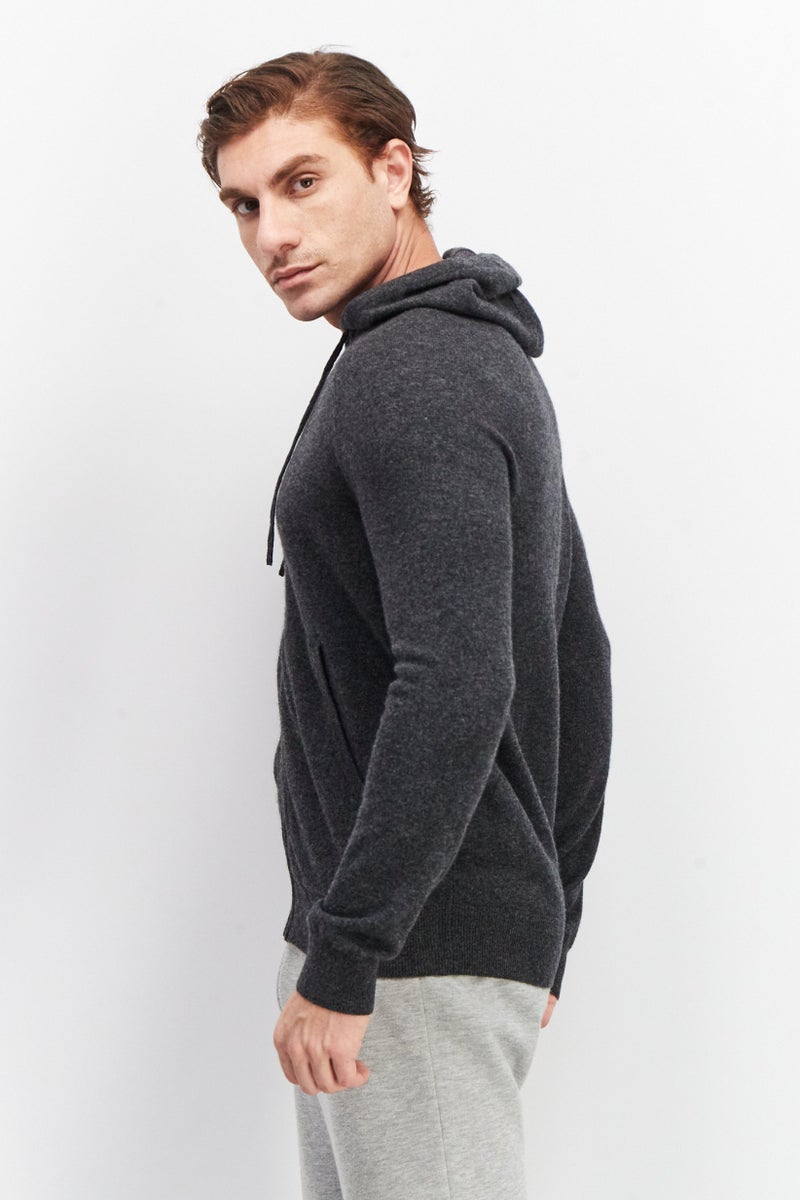 Celio Men Hood With Drawstring Long Sleeve Heather Cardigans, Dark Grey - Image 3