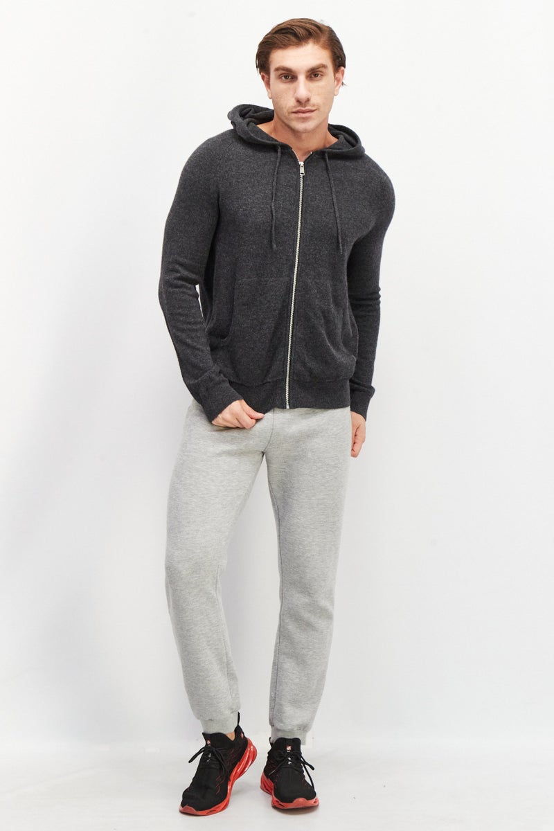 Celio Men Hood With Drawstring Long Sleeve Heather Cardigans, Dark Grey - Image 4