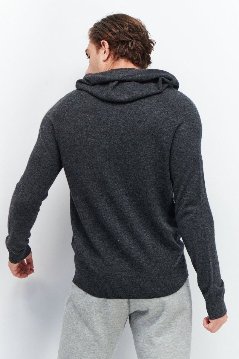 Celio Men Hood With Drawstring Long Sleeve Heather Cardigans, Dark Grey - Image 2