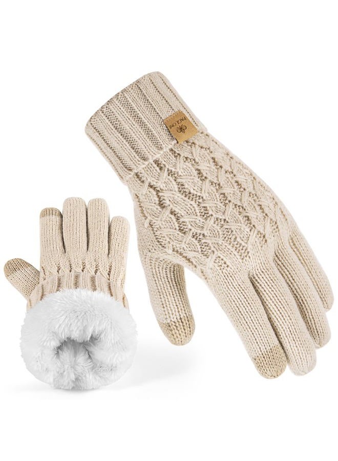 PAGE ONE Winter Gloves for Women Touchscreen Texting Warm Knit Fleece Lined Gloves for Cold weather, Oat, M - Image 1