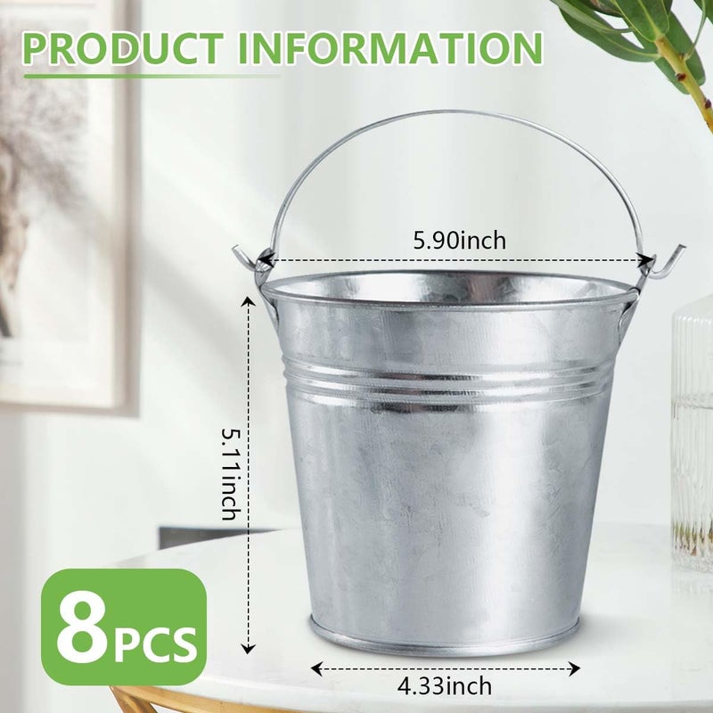 OBTANIM 8 Pack Galvanized Metal Buckets with Handle Ice Pails for Plants, Succulents, Party Favors Organizing, Rustic Home Decor or Classrooms Pencil Storage (6 x 4.3 inch) - Image 2