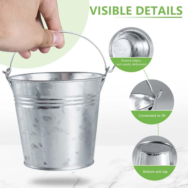 OBTANIM 8 Pack Galvanized Metal Buckets with Handle Ice Pails for Plants, Succulents, Party Favors Organizing, Rustic Home Decor or Classrooms Pencil Storage (6 x 4.3 inch) - Image 3
