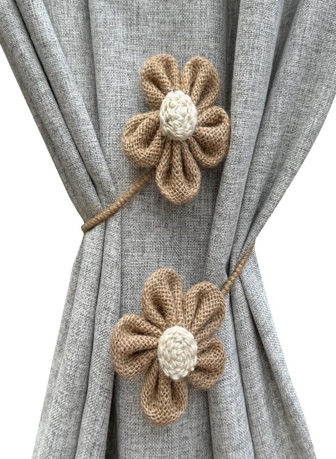 warmtone Curtain Tie Backs for Curtain Drapes, Boho Decor Holdback Farmhouse TieBacks for Blackout/Sheer Curtains, Jute Rope with Flower, Natural Decor Shabby Chic Drapery Holder, Pack-2 - Image 1