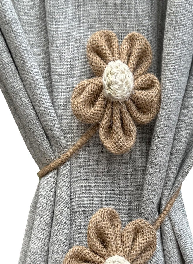 warmtone Curtain Tie Backs for Curtain Drapes, Boho Decor Holdback Farmhouse TieBacks for Blackout/Sheer Curtains, Jute Rope with Flower, Natural Decor Shabby Chic Drapery Holder, Pack-2 - Image 2
