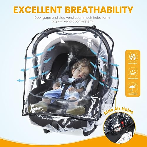 IvyWind Car Seat Rain Cover Universal, Food Grade EVA, Waterproof Weather Shield for Infant Car Seat with Storage Bag, Baby Car Seat Stroller Rain Cover Features Side Ventilation, Quick-Access Roll-Up Door - Image 3