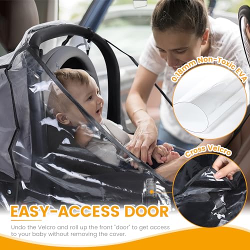 IvyWind Car Seat Rain Cover Universal, Food Grade EVA, Waterproof Weather Shield for Infant Car Seat with Storage Bag, Baby Car Seat Stroller Rain Cover Features Side Ventilation, Quick-Access Roll-Up Door - Image 2