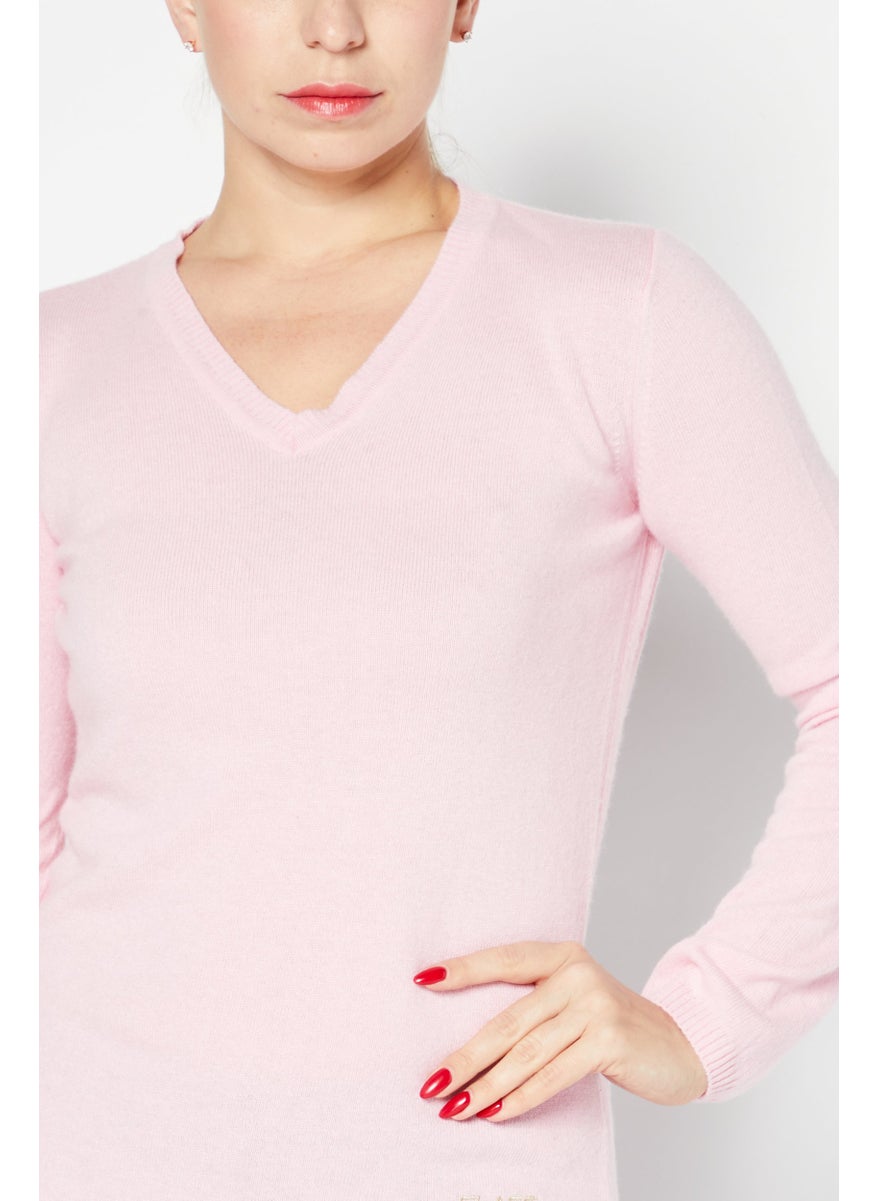 Cavalli Class Women V-Neck Long Sleeve Knitted Sweater, Pink  - Image 4