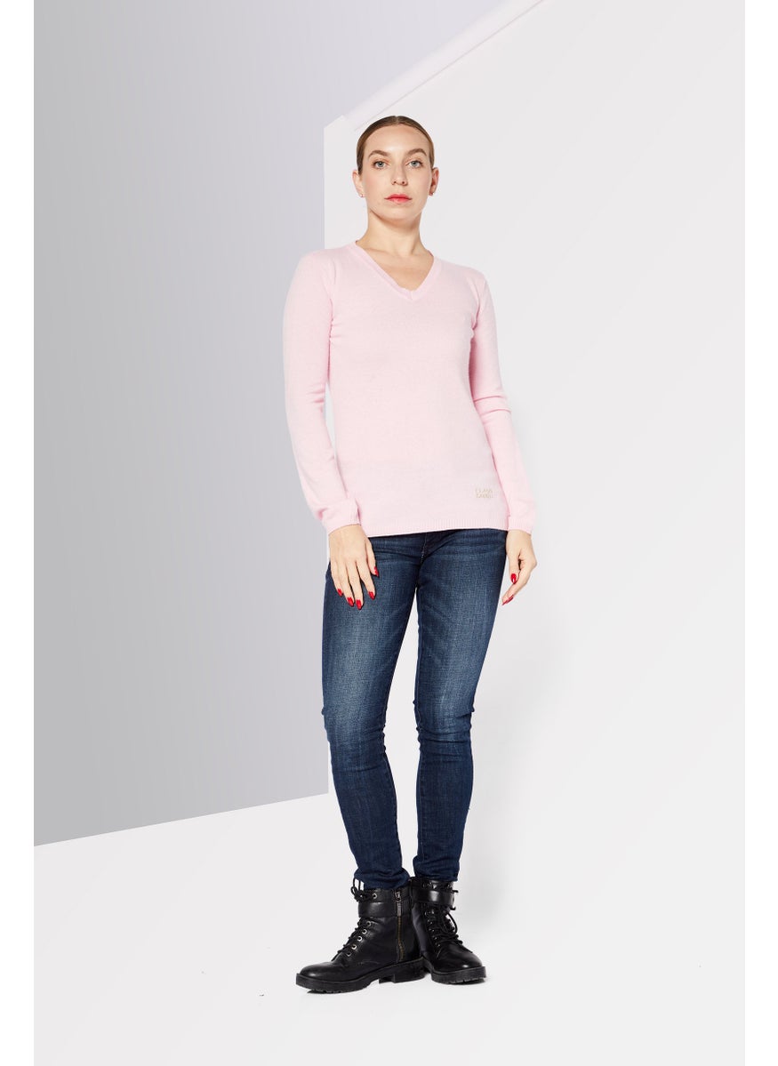 Cavalli Class Women V-Neck Long Sleeve Knitted Sweater, Pink  - Image 2