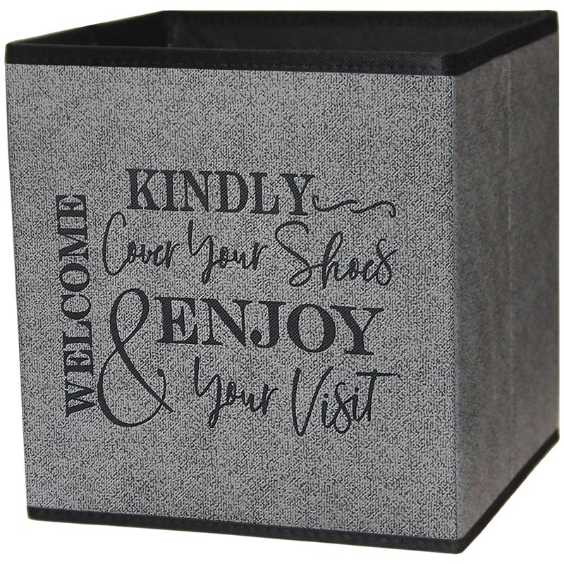 Life Charge Shoe Cover Box - Welcome Guests to Please Cover Shoes. Indoor Foldable Storage Bin to Fill w/your Favorite Booties. For Homeowner, Real Estate Agent, Realtor Open House Supplies | 1 Grey & Black - Image 1
