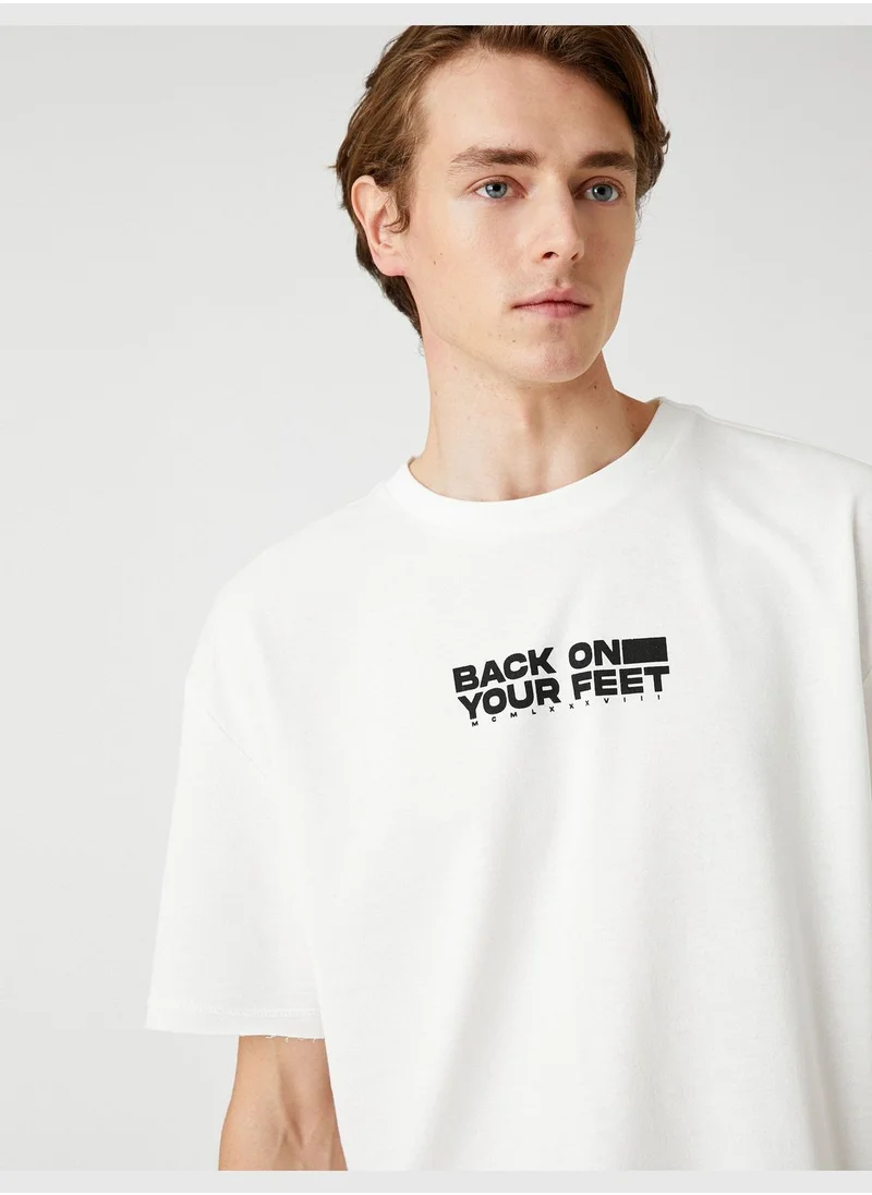 KOTON Oversized T-Shirt Slogan Printed Crew Neck Short Sleeve