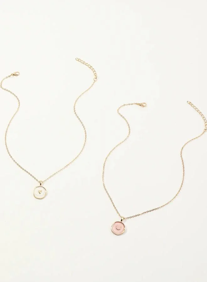 Take Two  Pack of 2 - Girls Multi-Color Enamel Heart and Crescent Pendant Necklaces for Women | Best Price UAE