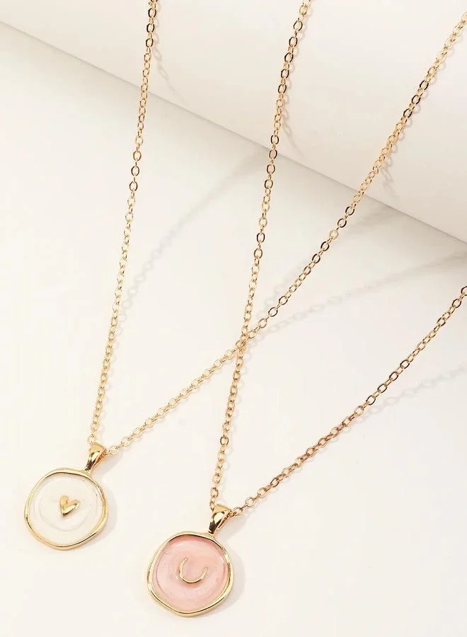 Take Two  Pack of 2 - Girls Multi-Color Enamel Heart and Crescent Pendant Necklaces for Women | Best Price UAE