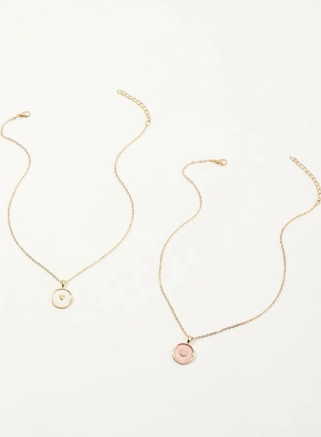 Take Two  Pack of 2 - Girls Multi-Color Enamel Heart and Crescent Pendant Necklaces for Women | Best Price UAE