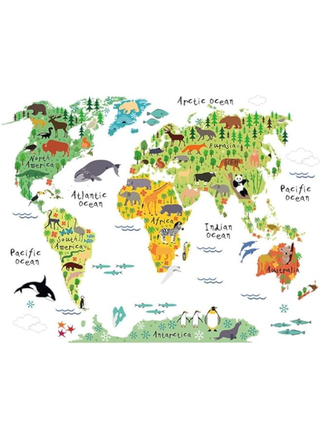 راكسوم ملصقات جدارية لخريطة العالم التعليمية لحيوانات تعليمية قابلة للإزالة بنفسك، ديكور منزلي من الفينيل، ملصقات جدارية لغرفة الأطفال وغرفة النوم وغرفة المعيشة - Image 1
