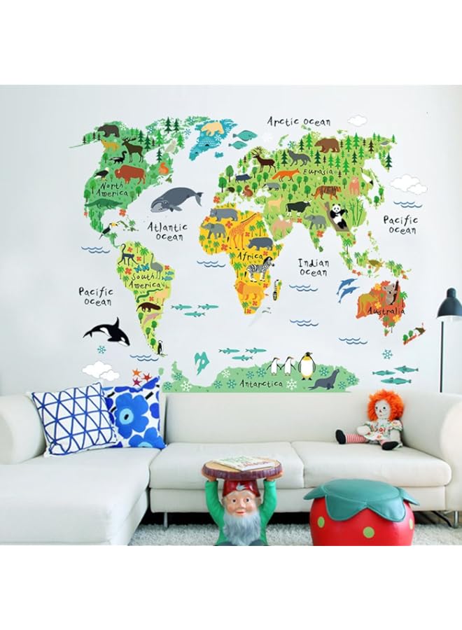 راكسوم ملصقات جدارية لخريطة العالم التعليمية لحيوانات تعليمية قابلة للإزالة بنفسك، ديكور منزلي من الفينيل، ملصقات جدارية لغرفة الأطفال وغرفة النوم وغرفة المعيشة - Image 4