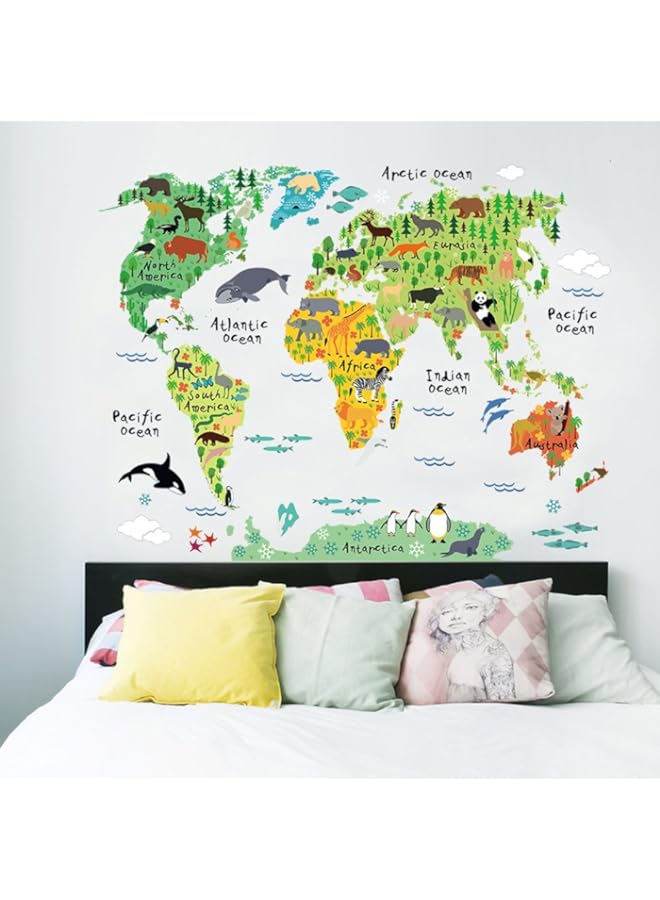 راكسوم ملصقات جدارية لخريطة العالم التعليمية لحيوانات تعليمية قابلة للإزالة بنفسك، ديكور منزلي من الفينيل، ملصقات جدارية لغرفة الأطفال وغرفة النوم وغرفة المعيشة - Image 5
