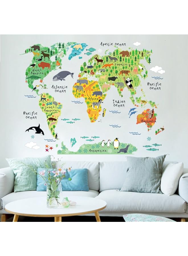 راكسوم ملصقات جدارية لخريطة العالم التعليمية لحيوانات تعليمية قابلة للإزالة بنفسك، ديكور منزلي من الفينيل، ملصقات جدارية لغرفة الأطفال وغرفة النوم وغرفة المعيشة - Image 2