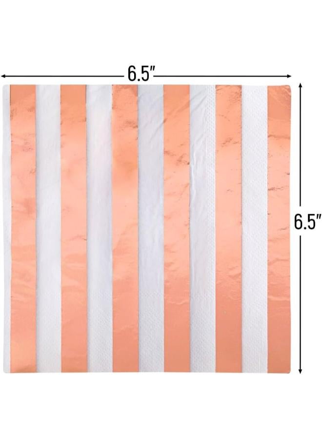 Unique Foil Rose Gold Striped Paper Napkins - Image 2