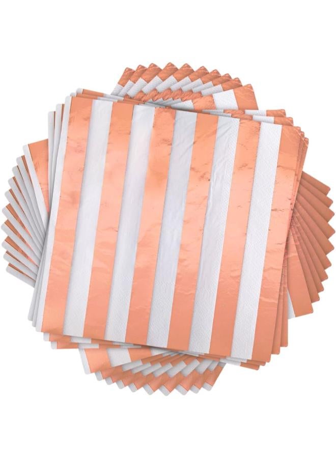 Unique Foil Rose Gold Striped Paper Napkins - Image 1